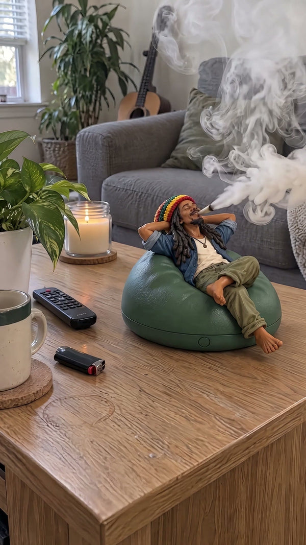 Mist drifting from the joint on a living room coffee table