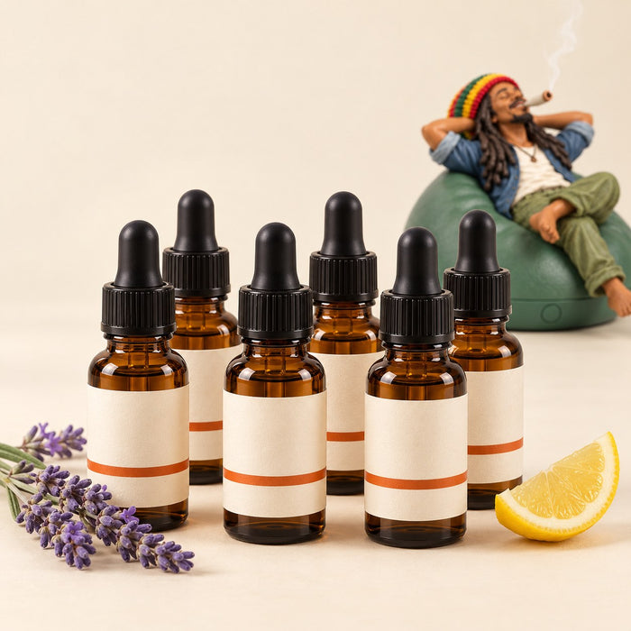 Essential oil set, six 10 ml dropper bottles