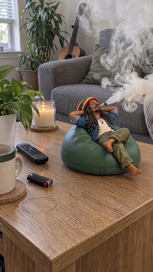Mist drifting from the joint on a living room coffee table